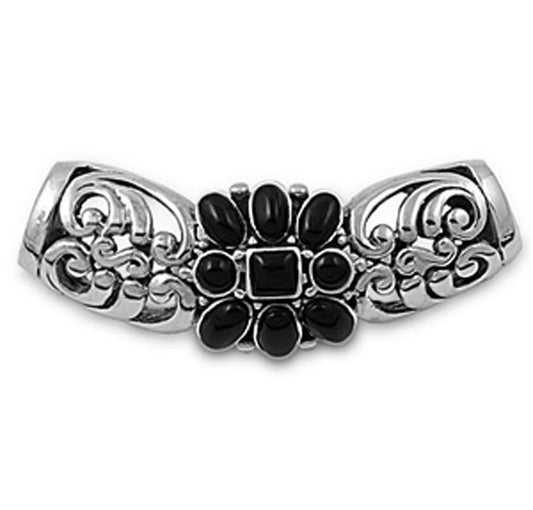 Contrast Filigree Slide Pendant Black Simulated Onyx .925 Sterling Silver Charm