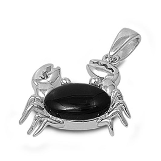 Sterling Silver Animal Cute High Polish Crab Pendant Black Simulated Onyx Charm