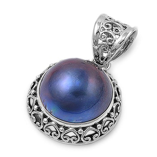 Heart Filigree Circle Pendant Simulated Pearl .925 Sterling Silver Bali Charm