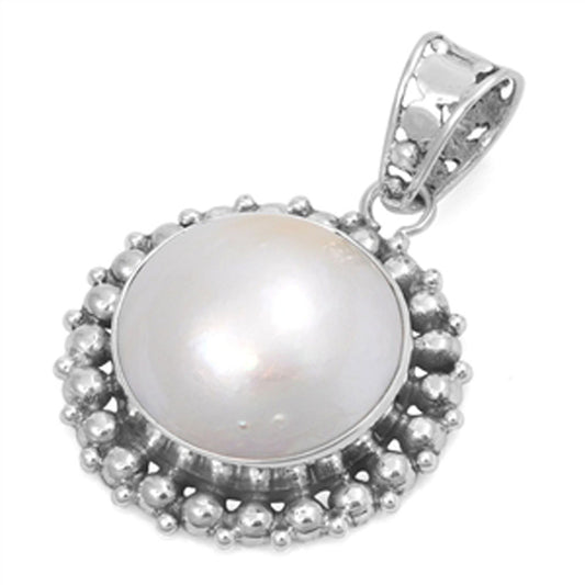 Elegant Vintage Bead Halo Pendant Simulated Pearl .925 Sterling Silver Charm