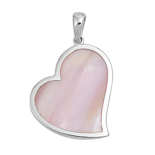 Sterling Silver Sideways Wavy Heart Swirl Simulated Mother of Pearl Pendant