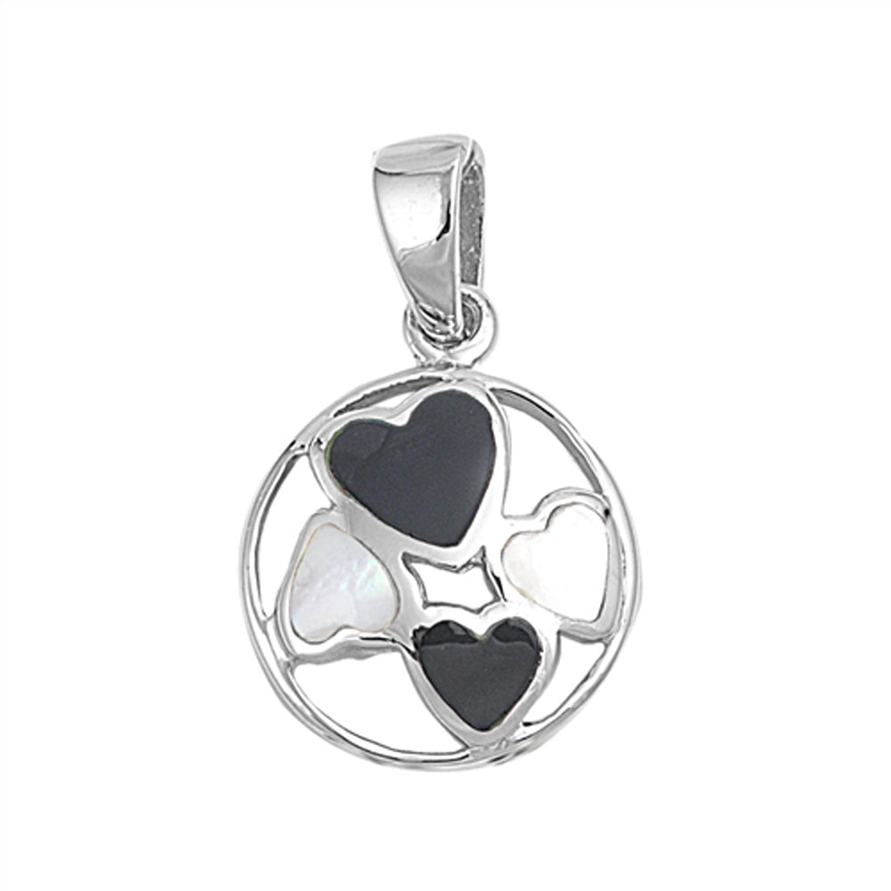 Sterling Silver Circle Multiple Heart Hoop Pendant Simulated Mother of Pearl