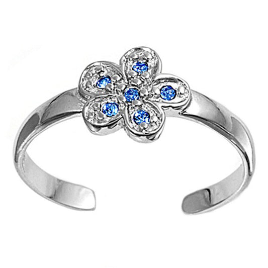 Flower Blue Simulated Sapphire .925 Sterling Silver Toe Ring