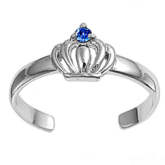 Crown Blue Simulated Sapphire .925 Sterling Silver Toe Ring