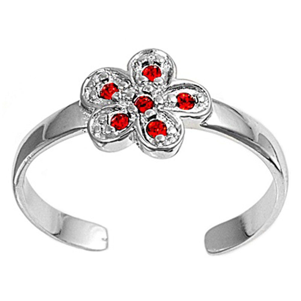 Flower Simulated Ruby .925 Sterling Silver Toe Ring