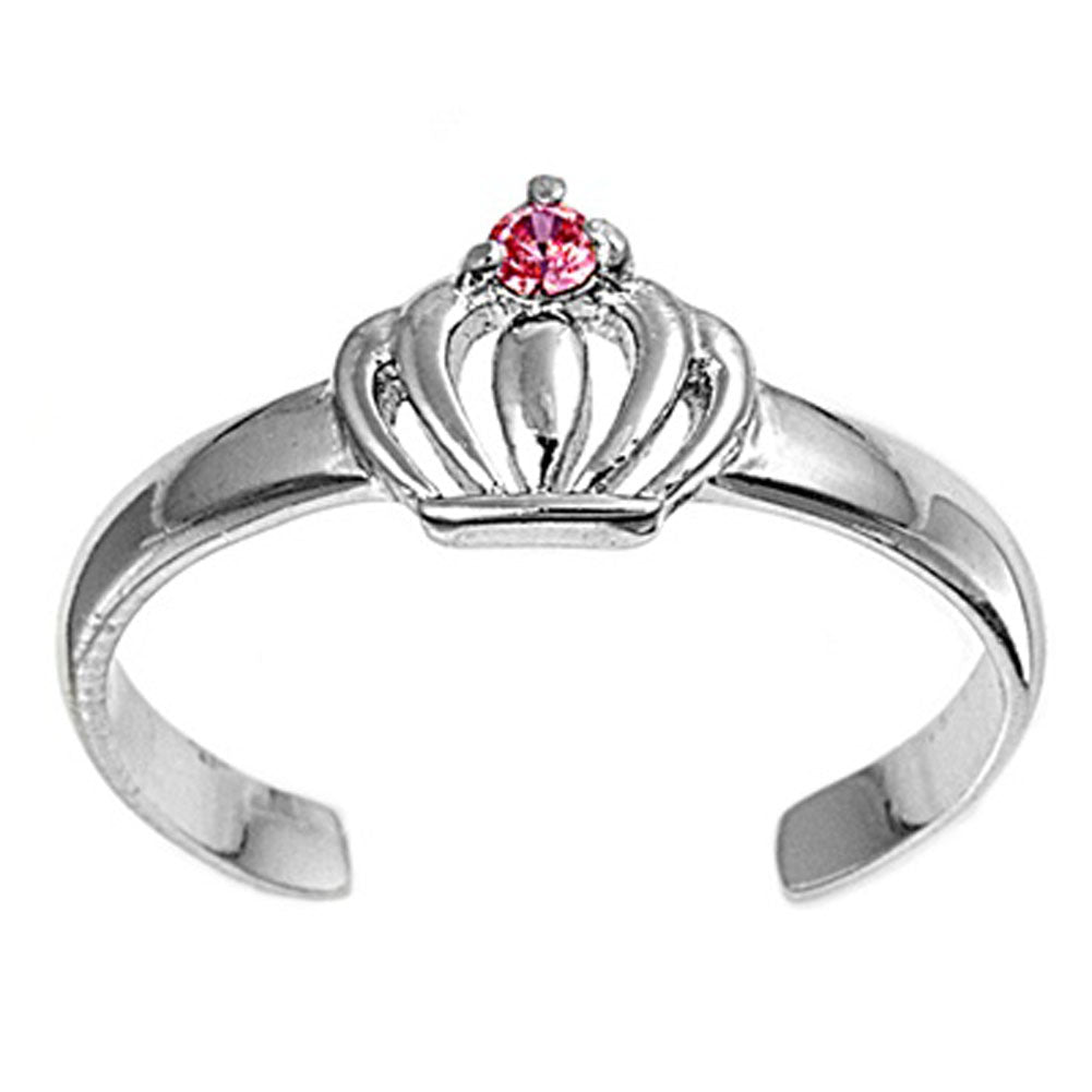 Crown Pink Simulated CZ .925 Sterling Silver Toe Ring