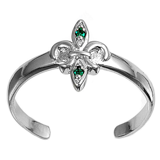 Fleur De Lis Simulated Emerald .925 Sterling Silver Toe Ring