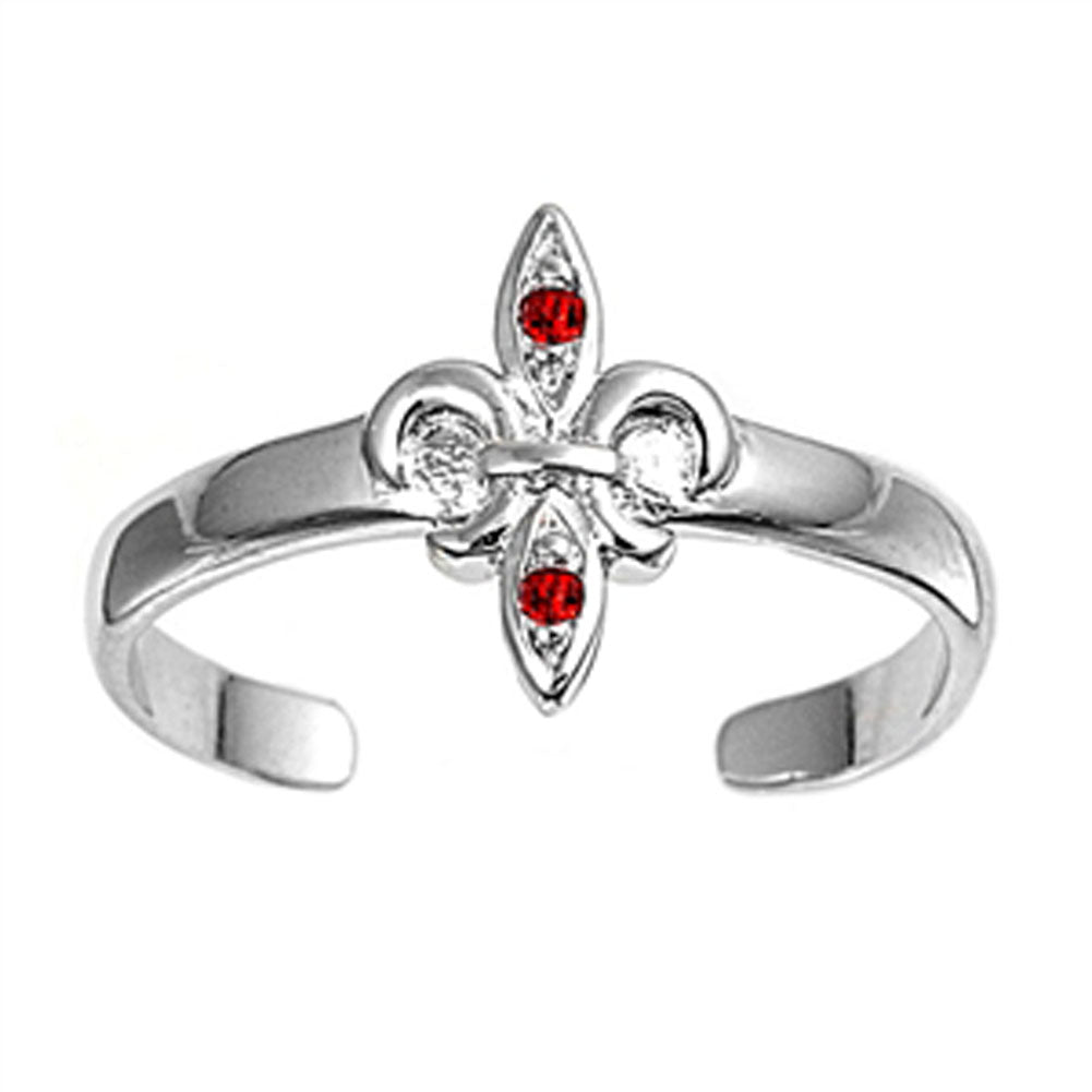 Fleur De Lis Simulated Garnet .925 Sterling Silver Toe Ring