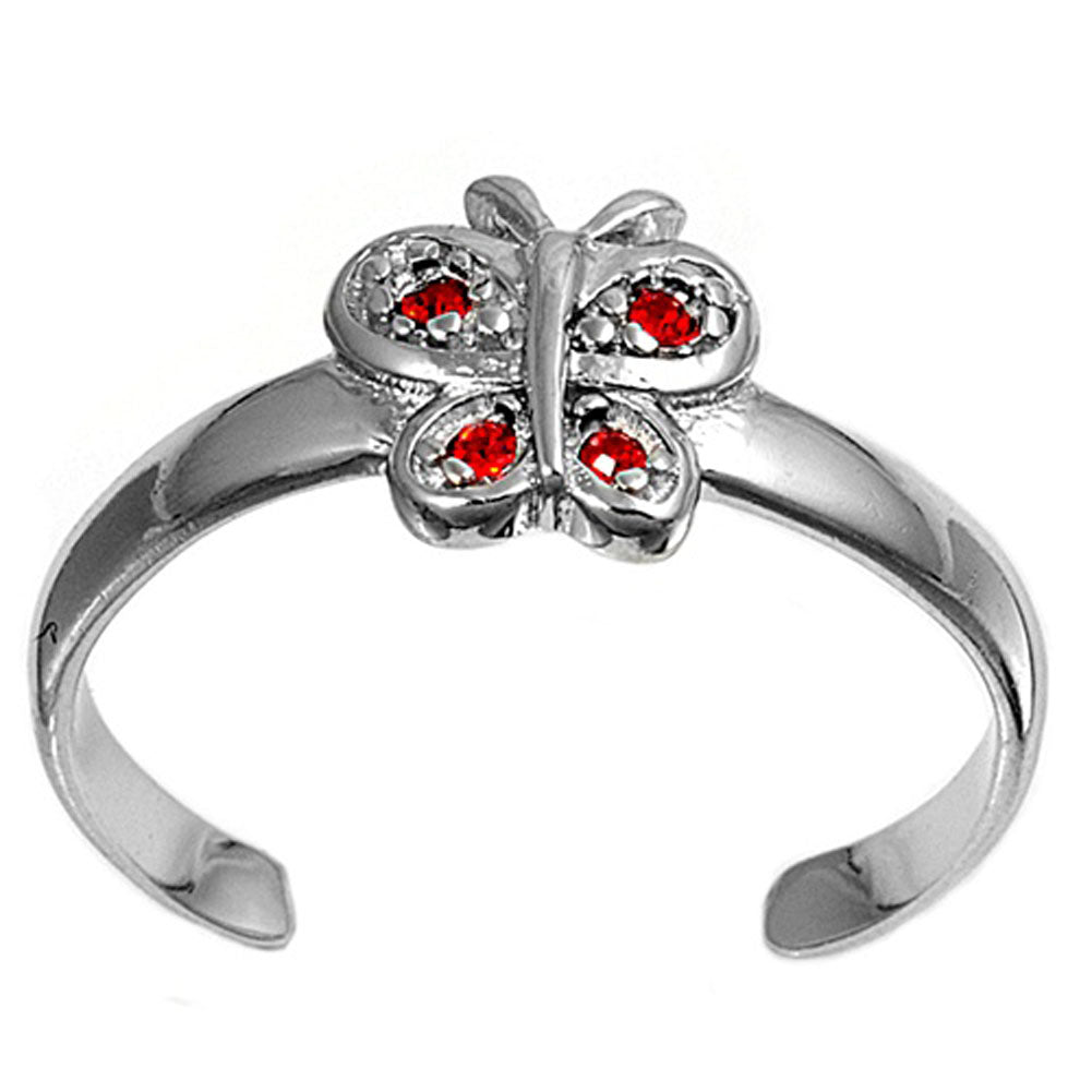 Butterfly Simulated Ruby .925 Sterling Silver Toe Ring