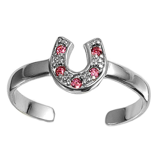 Horseshoe Pink Simulated CZ .925 Sterling Silver Toe Ring