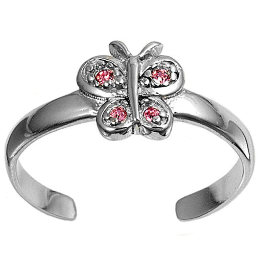 Butterfly Pink Simulated CZ .925 Sterling Silver Toe Ring