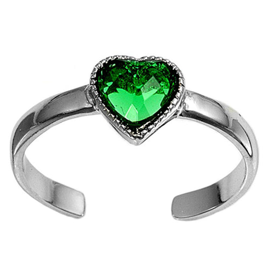 Heart Simulated Emerald .925 Sterling Silver Toe Ring