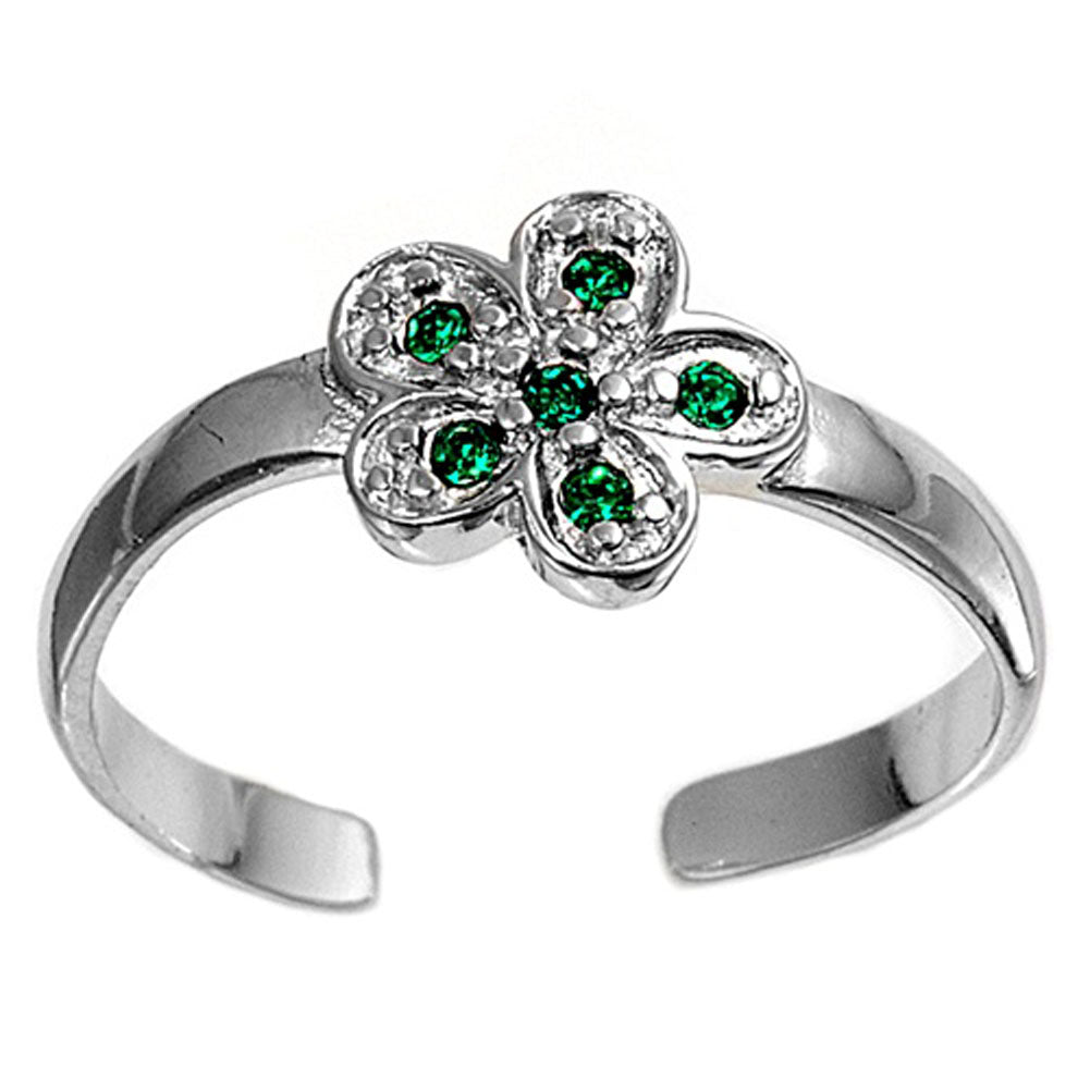 Flower Simulated Emerald .925 Sterling Silver Toe Ring