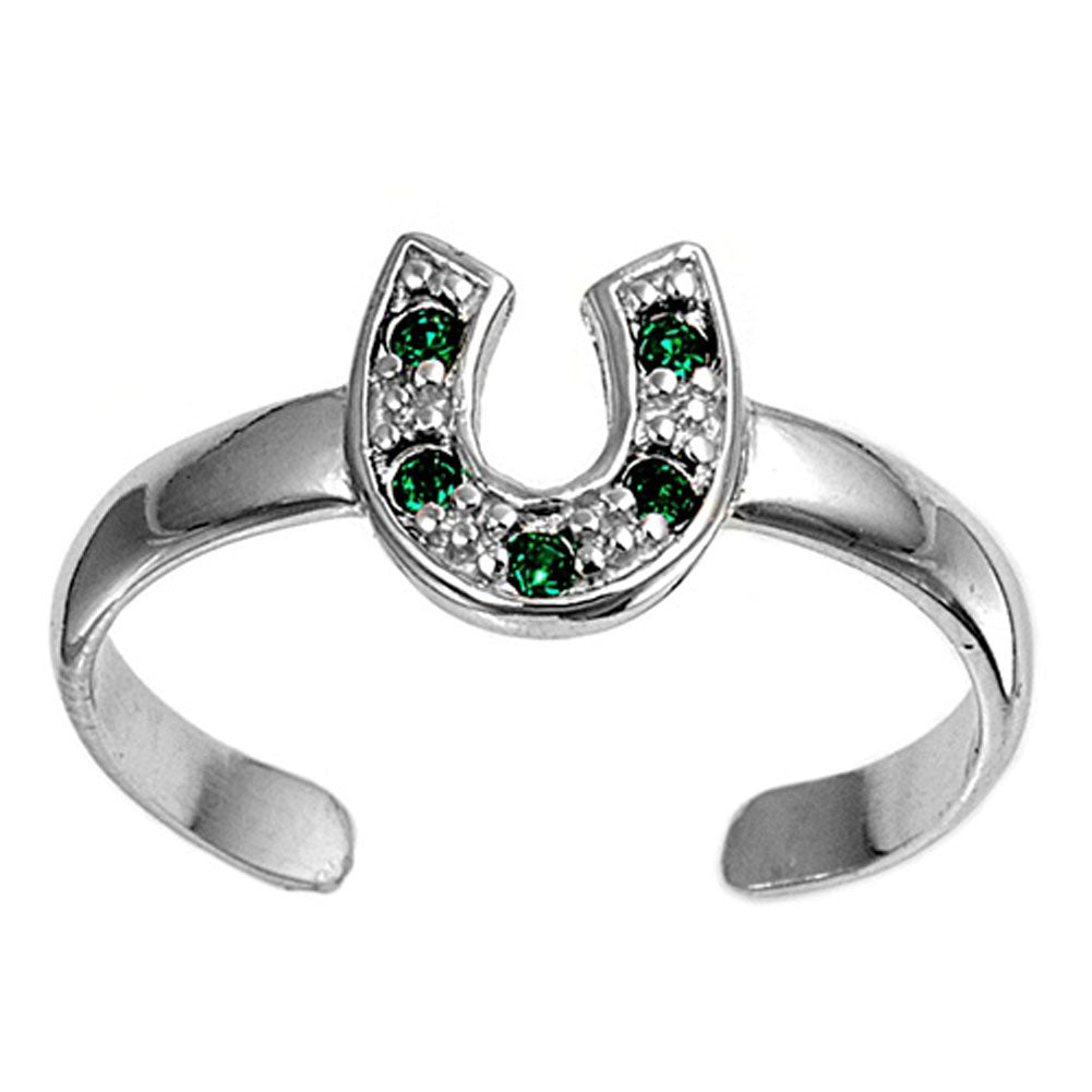 Horseshoe Simulated Emerald .925 Sterling Silver Toe Ring