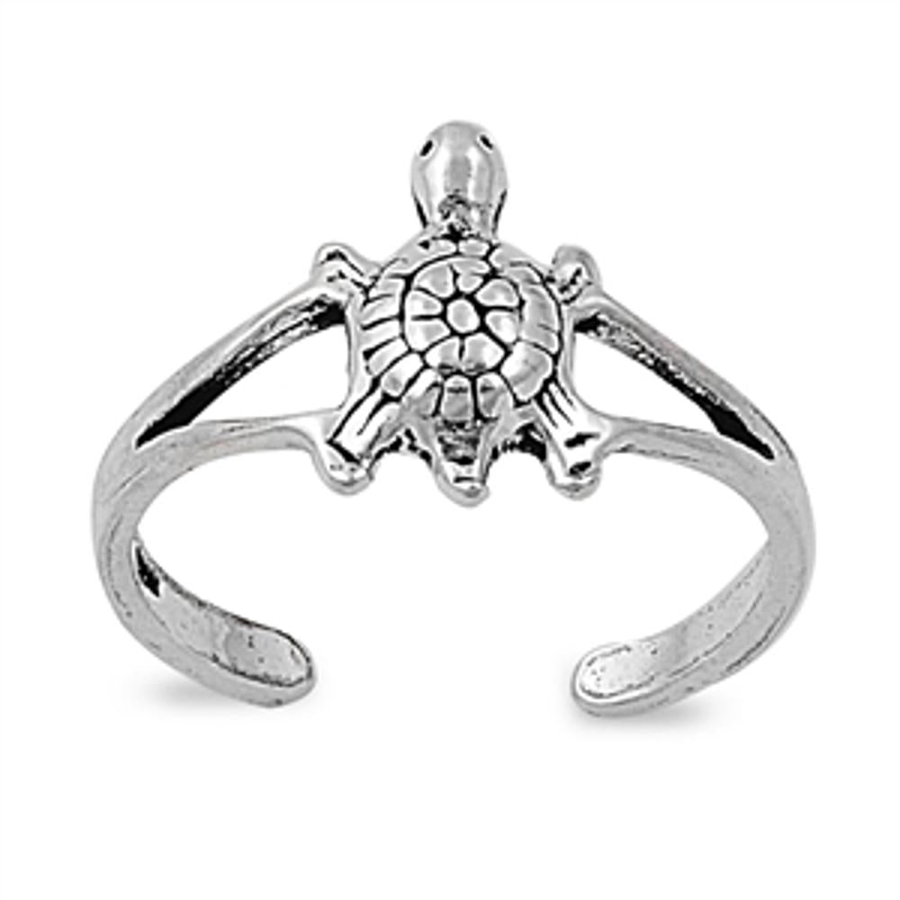 Sterling Silver Classic Turtle Animal Toe Ring Adjustable Midi Beach Band 925