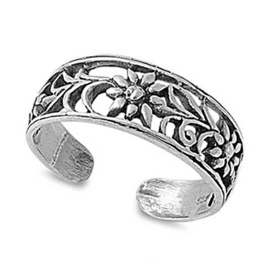 Sterling Silver Wholesale Filigree Flower Toe Ring Adjustable Fashion Midi Band