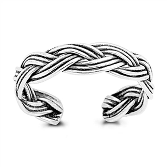 Sterling Silver Beautiful Braided Rope Toe Ring Adjustable Fashion Midi Band 925