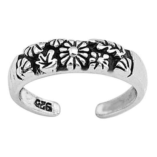 Sterling Silver Unique Flower Toe Ring Adjustable Fashion Midi Band .925 New