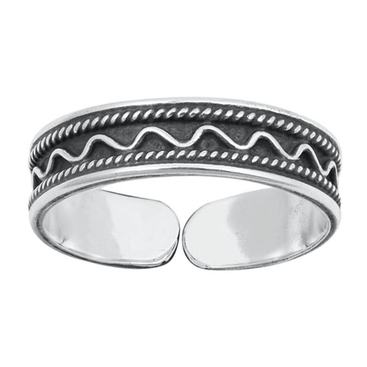 Sterling Silver Beautiful Oxidized Bali Toe Ring Adjustable Midi Band 925 New