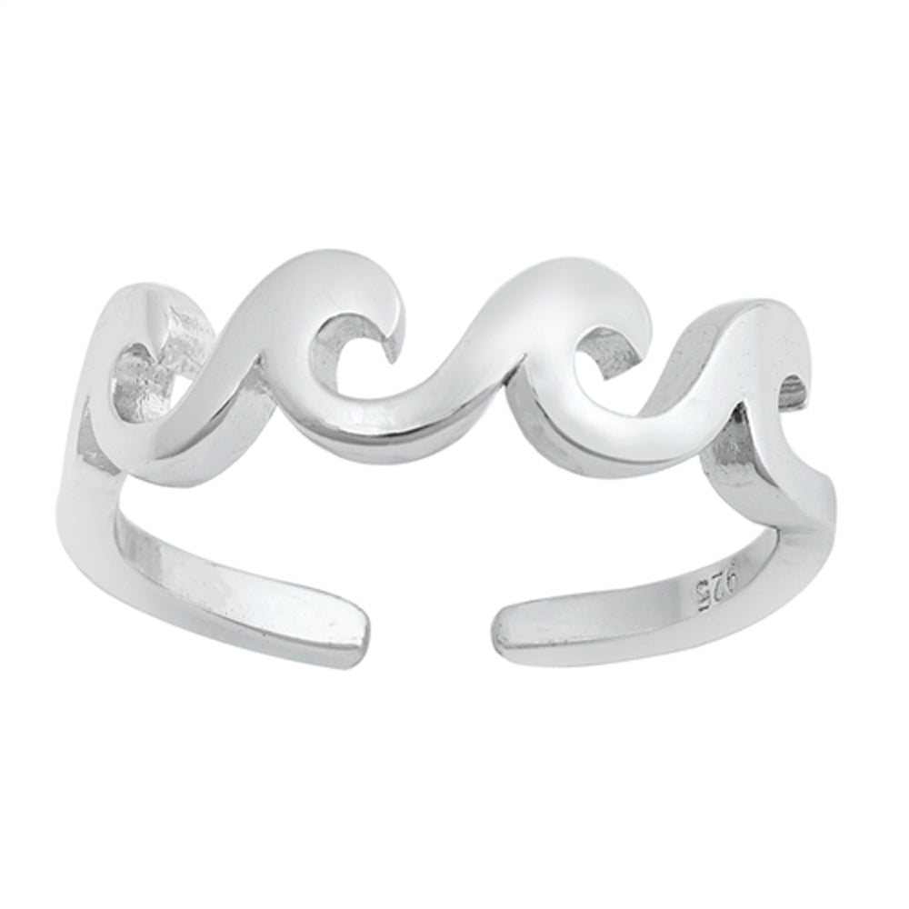 Sterling Silver Classic Wave Toe Ring High Polish Adjustable Beach Midi Band 925