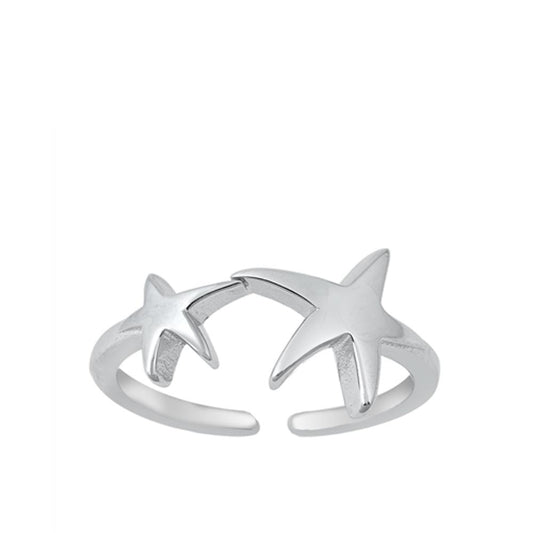 Sterling Silver Sea Star Double Starfish Open Finger Toe & Midi Ring 925 New