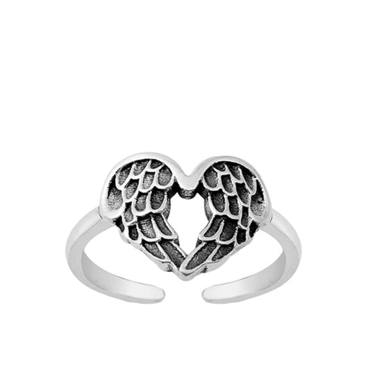 Cute Heart Angel Wings Shaped Toe & Midi Ring Oxidized Sterling Silver 925 New