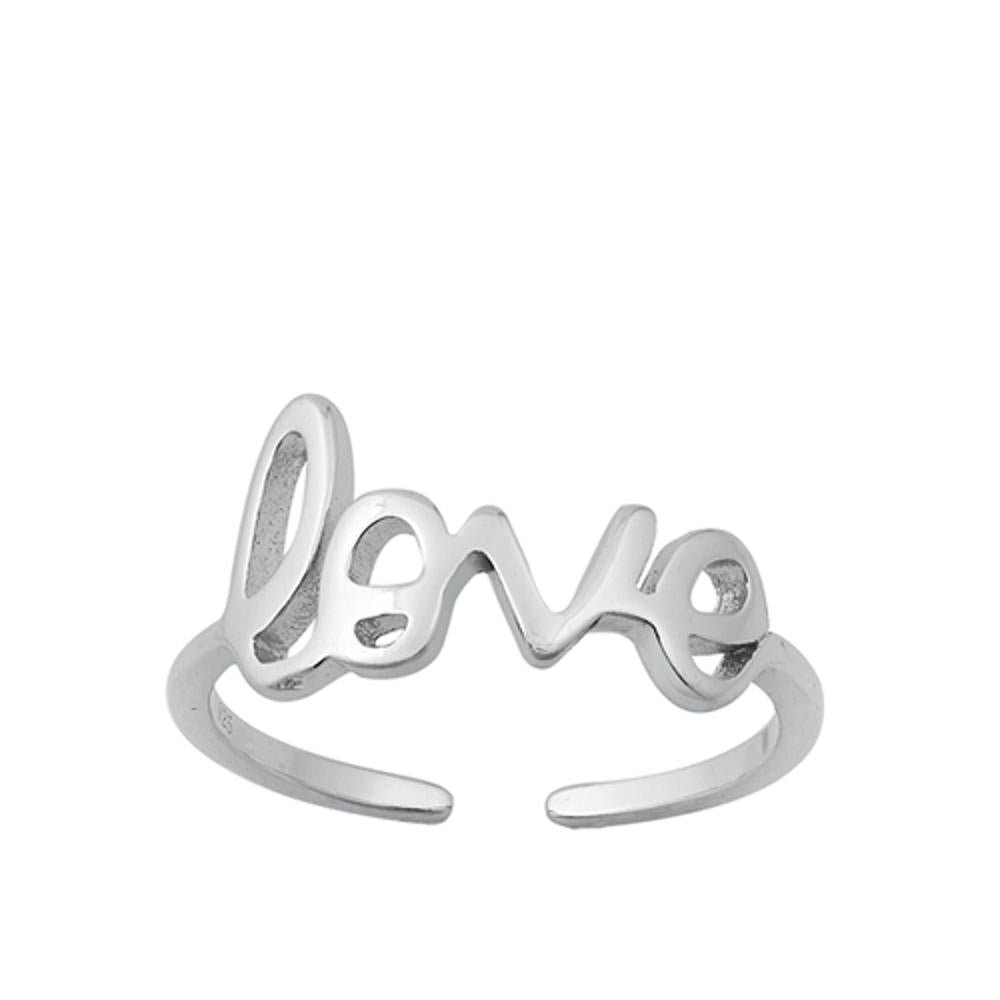 Sterling Silver Classic Love Script Toe Ring Cute Adjustable Midi Band 925 New