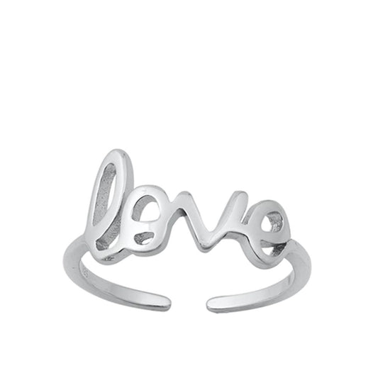 Sterling Silver Classic Love Script Toe Ring Cute Adjustable Midi Band 925 New