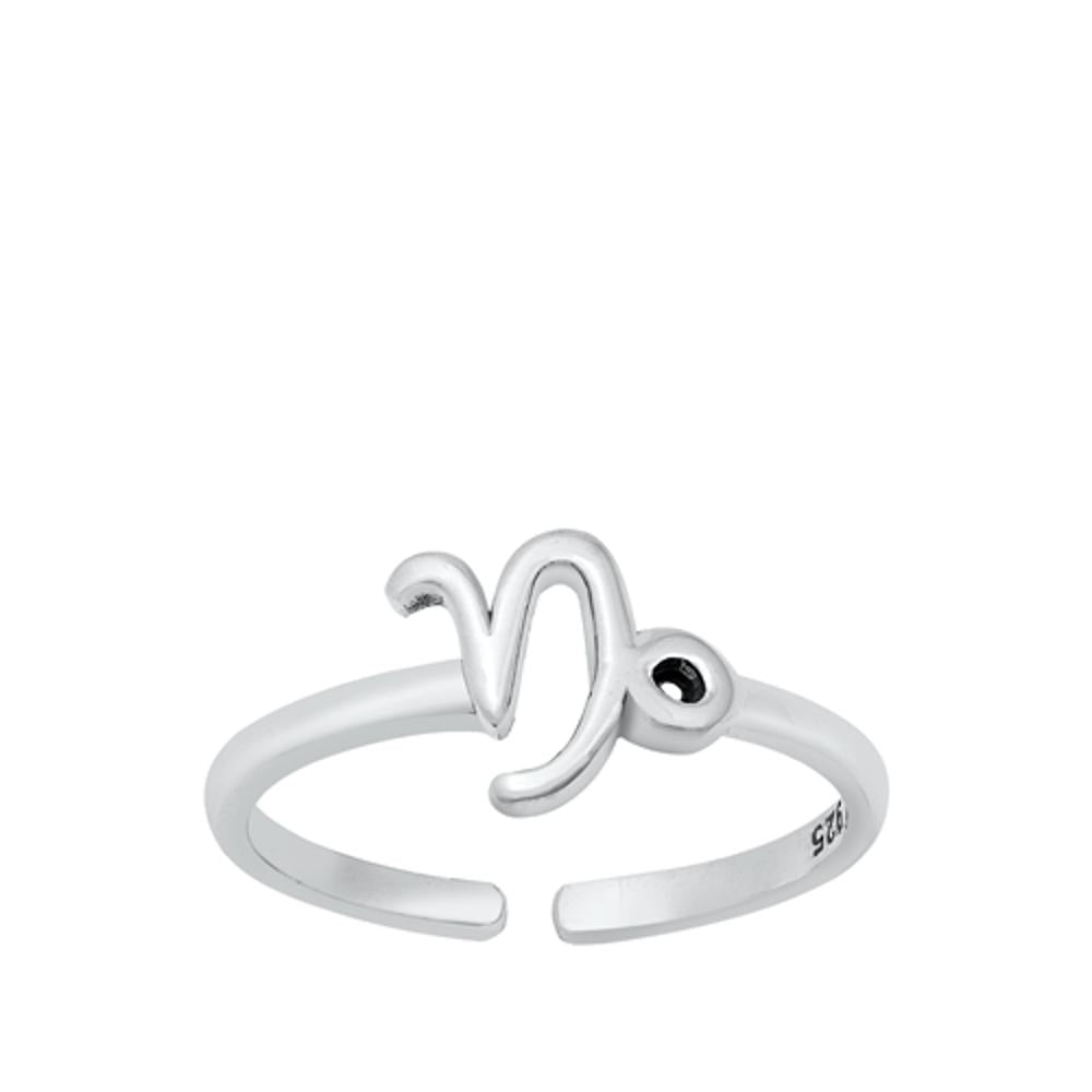 Sterling Silver Polished Capricorn Sign Zodiac Toe Ring Adjustable Midi Band 925