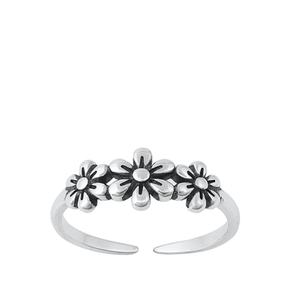 Oxidized Daisy Flowers Sterling Silver Summer Floral Toe & Midi Ring 925 New