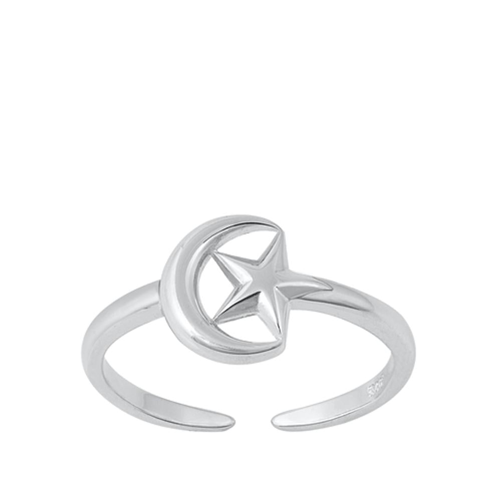 Sterling Silver Wholesale Moon Star Toe Ring Chic Adjustable Midi Band 925 New