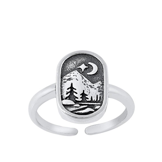 Sterling Silver Fashion Oxidized Nature Mountain Toe Ring Adjustable Midi Band