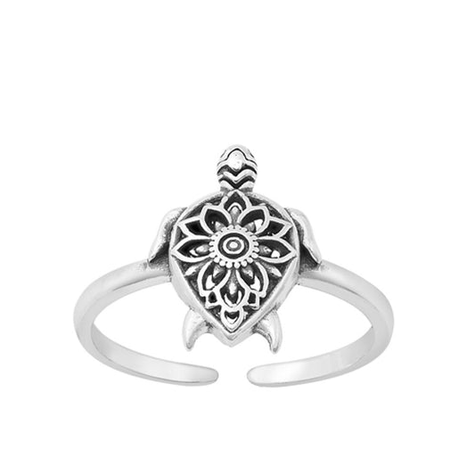 Oxidized Sterling Silver Sea Turtle Mandala Flower Toe Ring Midi Band .925 New