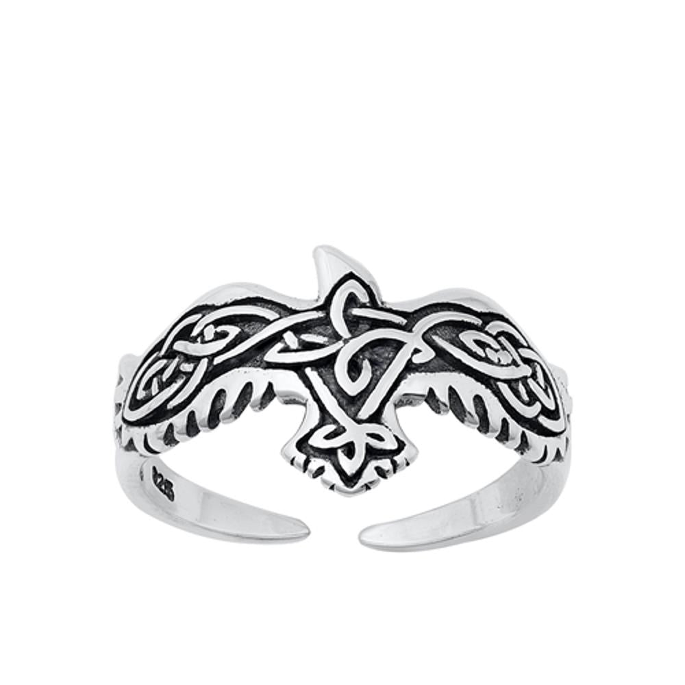 Sterling Silver Aztec Bird Toe Ring Oxidized Celtic Eagle Warrior Band 925 New