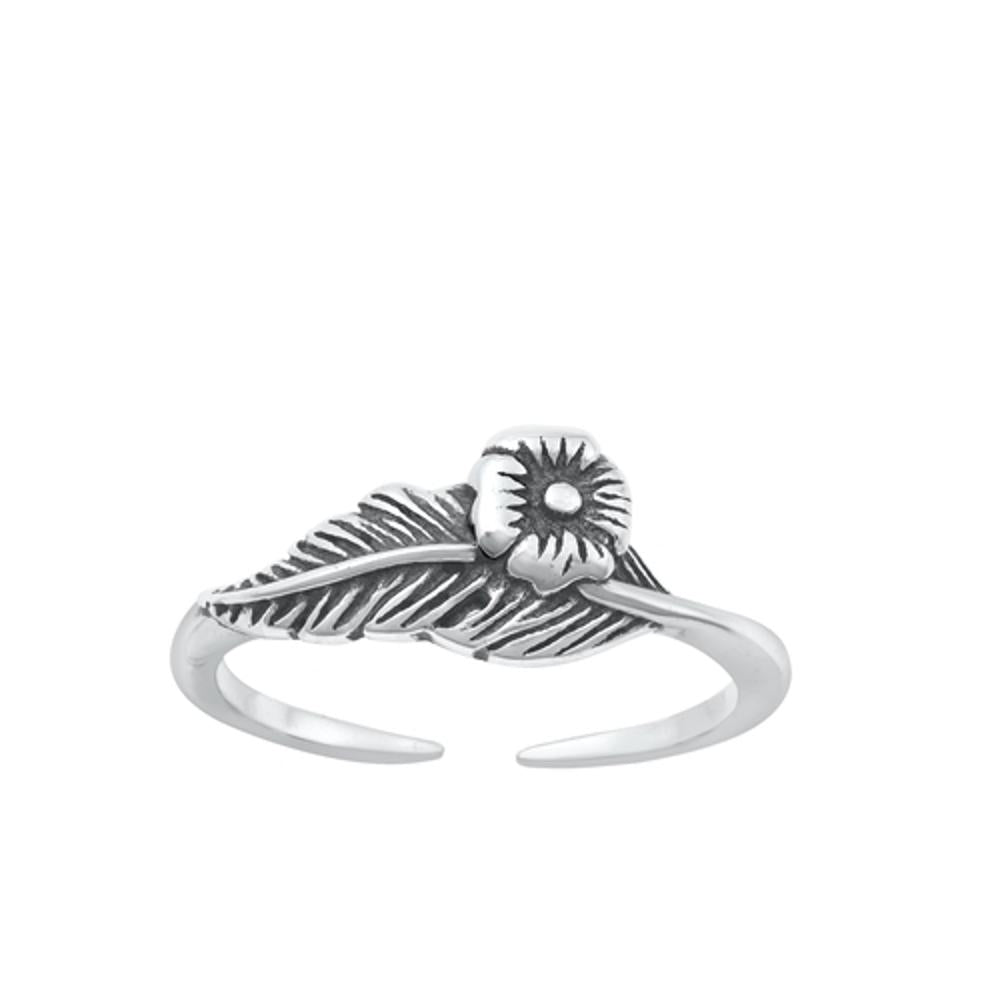 Sterling Silver Promise Leaf & Flower Toe Midi Adjustable Ring .925 New Band