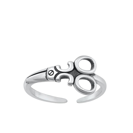 Sterling Silver Fashion Oxidized Scissors Toe Midi Adjustable Ring .925 New Band