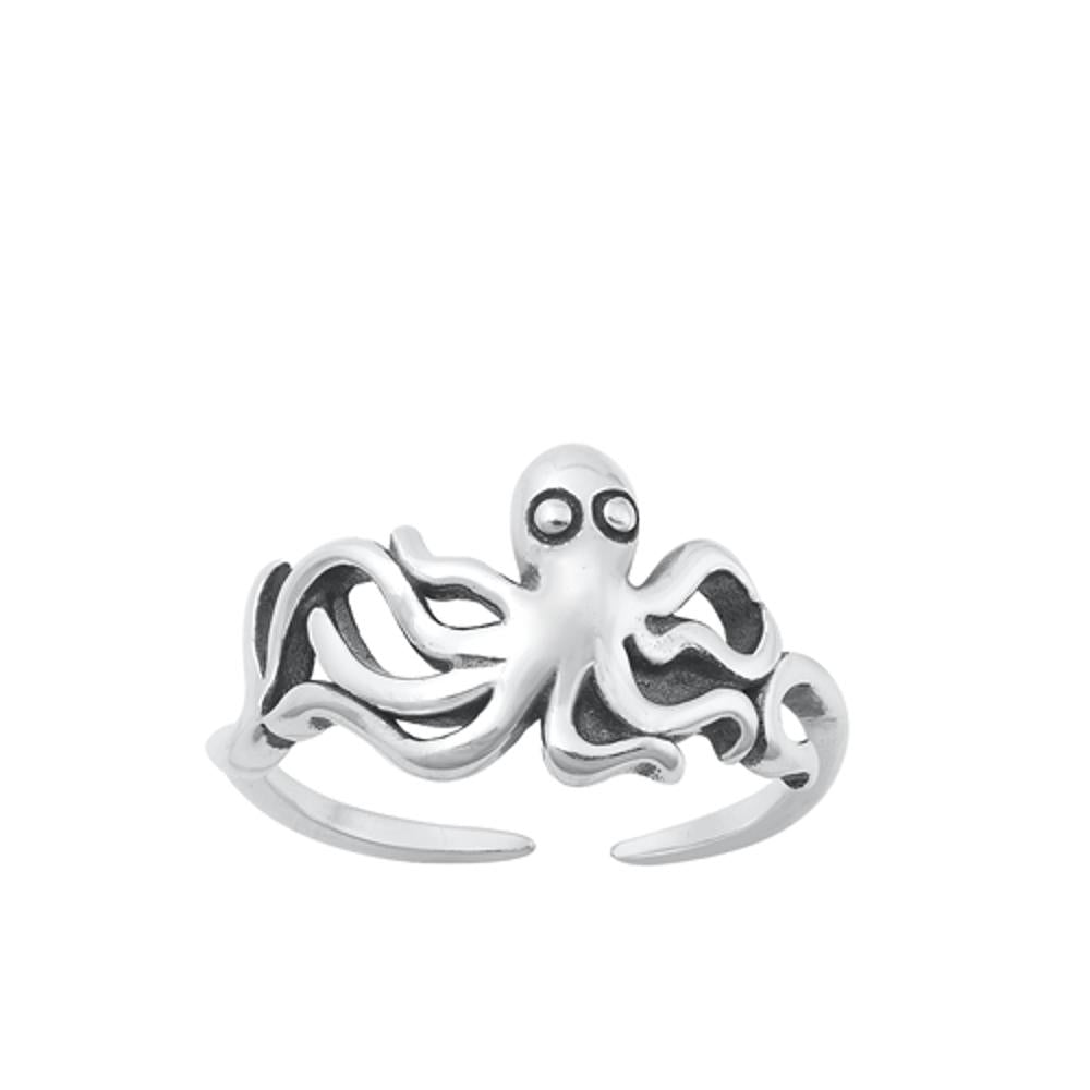 Sterling Silver Oxidized Octopus Toe Midi Adjustable Ring .925 New Band