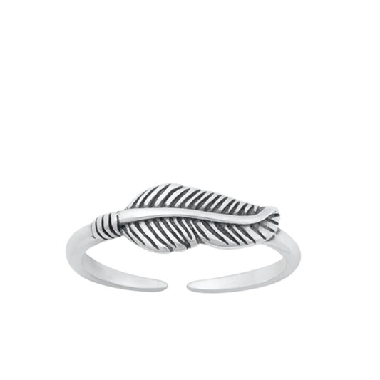 Sterling Silver Oxidized Band Leaf Feather Adjustable Toe Midi Ring .925 New