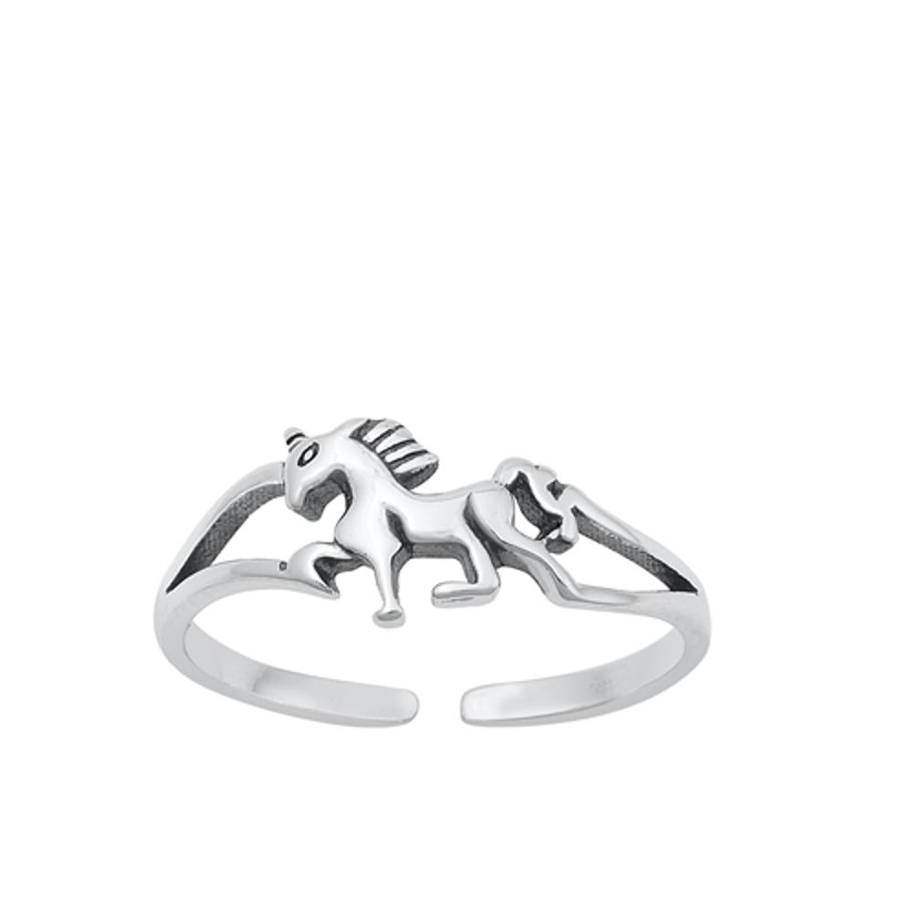 Sterling Silver Oxidized Horse Running Toe Midi Adjustable Ring .925 New Band