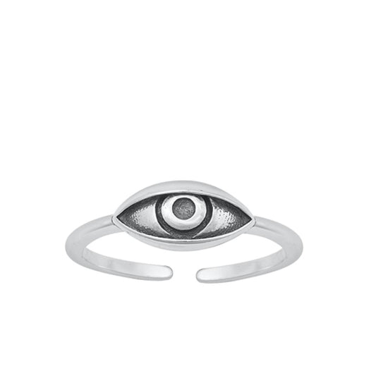 Sterling Silver Oxidized Fashion Eye Toe Midi Adjustable Ring .925 New Band