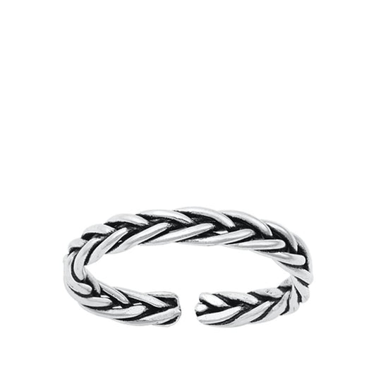 Sterling Silver Cute Oxidized Braided Toe Ring Adjustable Midi Band 925 New