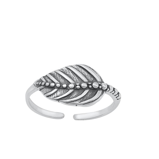 Sterling Silver Cute Oxidized Bali Leaf Toe Midi Adjustable Ring .925 New Band