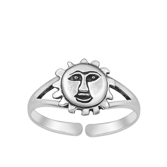 Sterling Silver Unique Sun Face Ring Astrological Adjustable Midi Band 925 New