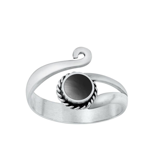 Sterling Silver Cute Black Agate Toe Midi Bali Adjustable Ring .925 New Band