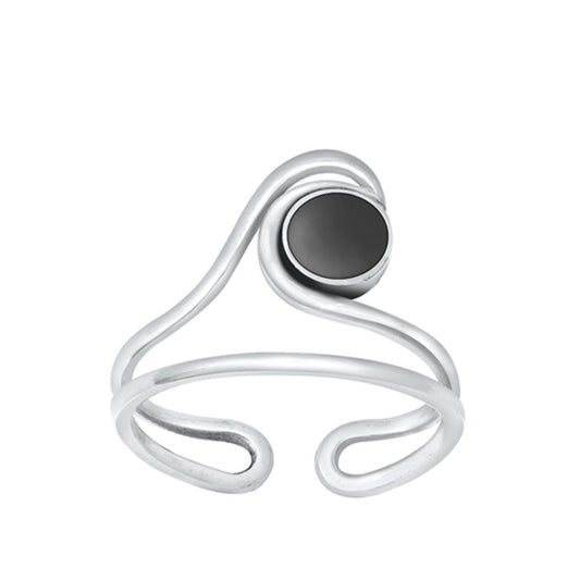 Sterling Silver Fashion Black Agate Toe Midi Adjustable Wave Ring .925 New Band