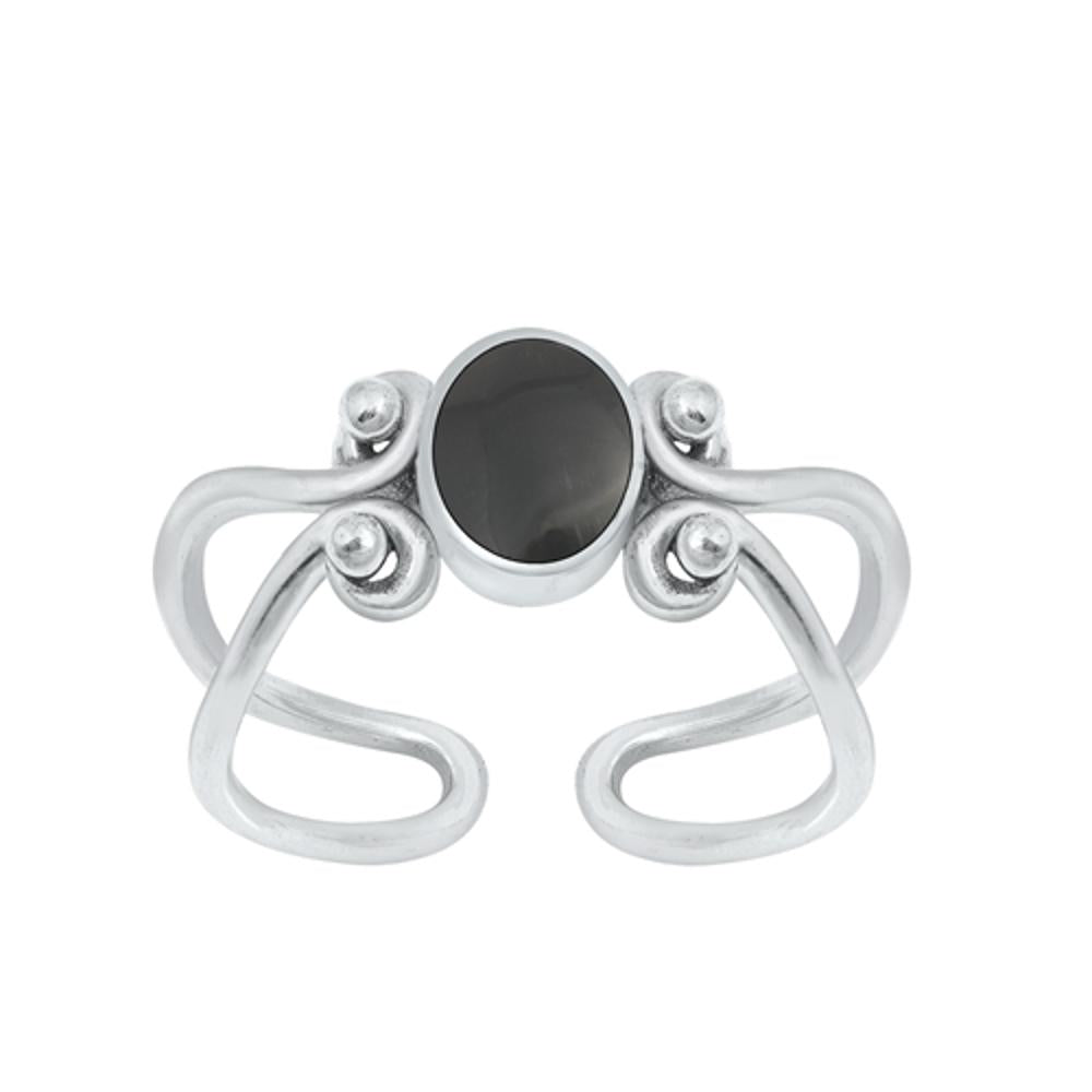 Sterling Silver Unique Black Agate Toe Midi Fashion Ring .925 New Adjustable