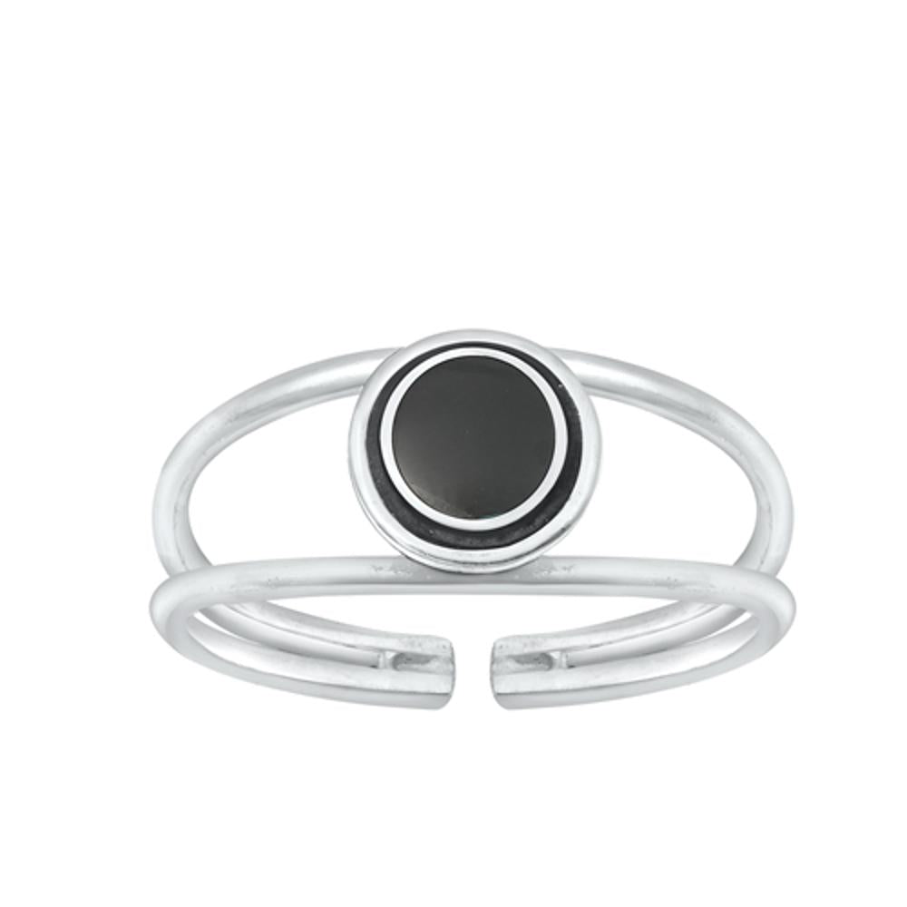 Sterling Silver Promise Black Agate Toe Midi Adjustable Ring .925 New Band