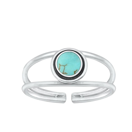 Sterling Silver High Polished Turquoise Toe Midi Adjustable Ring .925 New Band