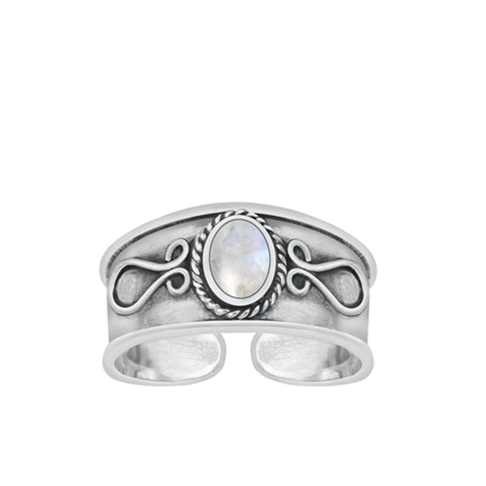 Sterling Silver Fashion Moonstone Toe Midi Bali Adjustable Ring .925 New Band