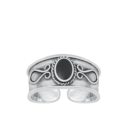 Sterling Silver Fashion Black Agate Toe Midi Bali Adjustable Ring .925 New Band